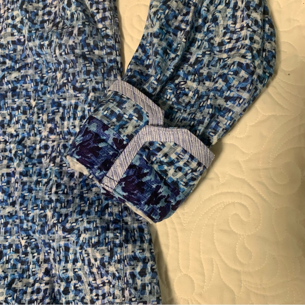 Robert Graham XL men’s dress shirt button up blue labyrinth print long sleeve - Picture 3 of 7